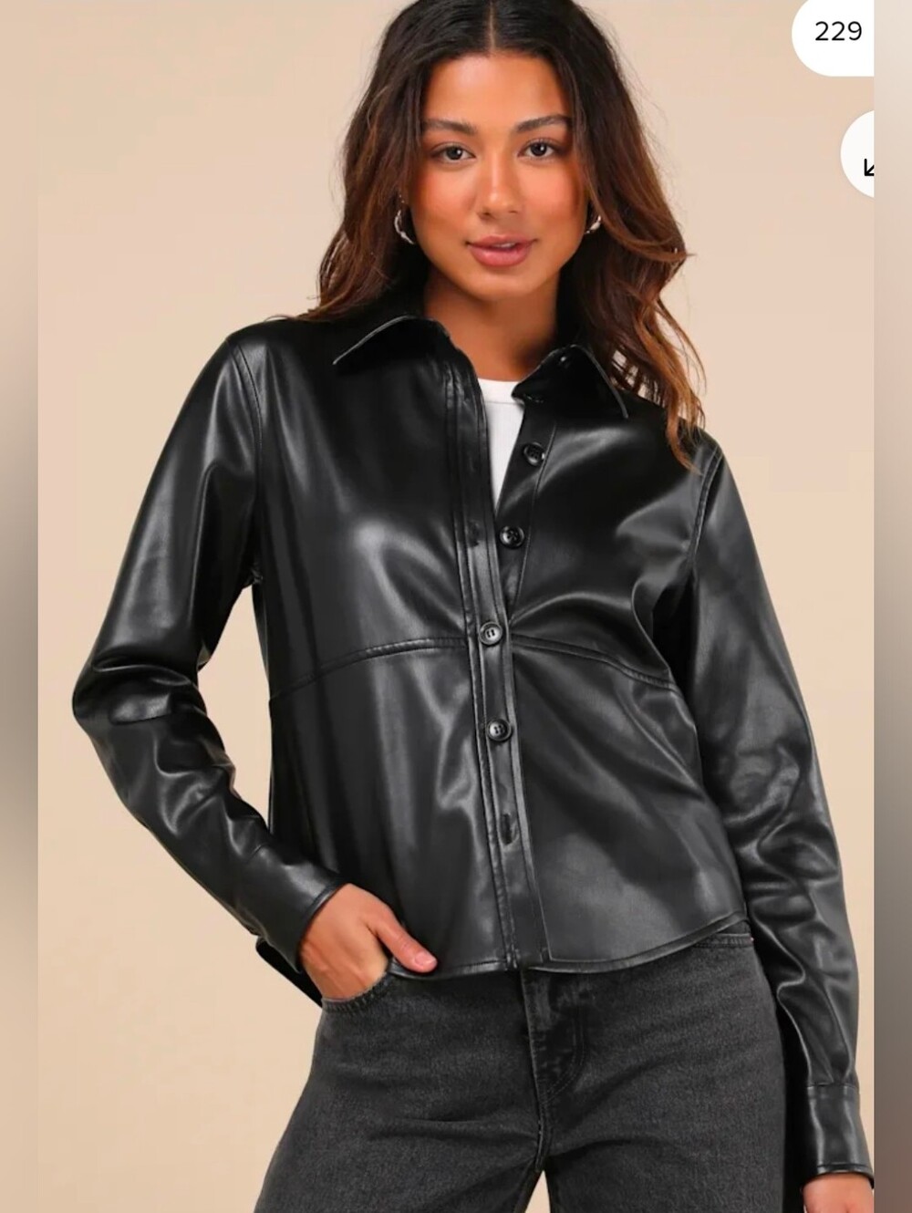 ❤️ LULUS POLISHED ATTITUDE VEGAN LEATHER BUTTON UP SHIRT, BLACK, SMALL